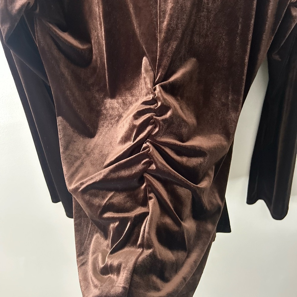 Luxurious Brown Velvet Ruched Blouse - Picture 4 of 6